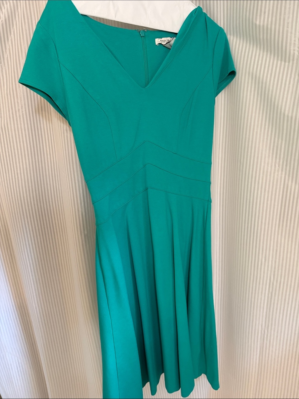 White House Black Market Teal Fit-and-Flare V-Neck Dress